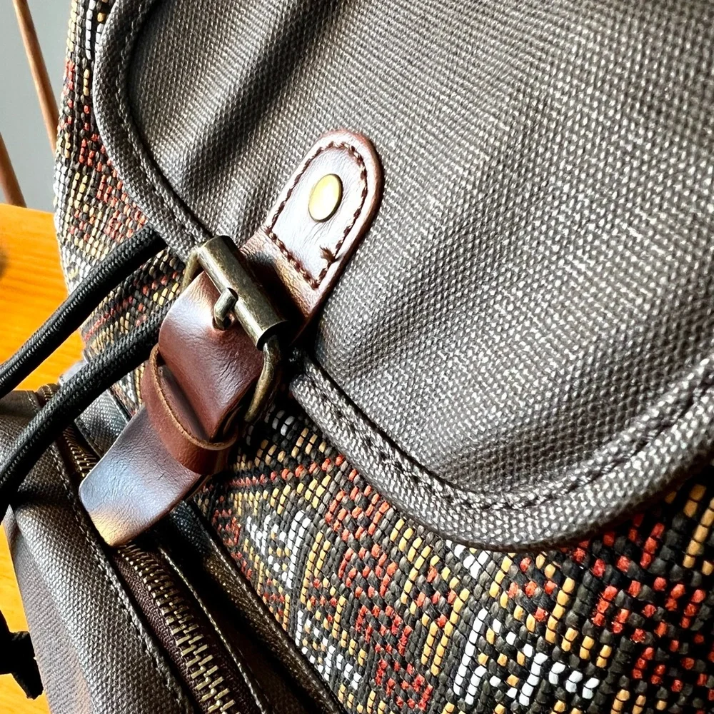 NWT Gandy's Brown Woven Boho Canvas Mini Backpack Knapsack Travel Bag Eco Rare